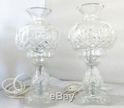 Pair Vintage Waterford Crystal Lismore 2 Piece Electric Hurricane Table Lamps