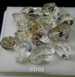 Petrolium diamond quartz Crystals 13 pieces with Yellow petrol dots fluorescent