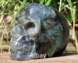 Polished Labradorite Skull Crystal Display Piece Hand Carved