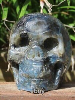 Polished Labradorite Skull Crystal Display Piece Hand Carved