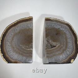 Pre-loved authentic polished CRYSTAL geode BOOKENDS one rock two pieces SPARKLY