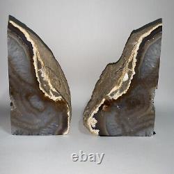 Pre-loved authentic polished CRYSTAL geode BOOKENDS one rock two pieces SPARKLY