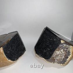 Pre-loved authentic polished CRYSTAL geode BOOKENDS one rock two pieces SPARKLY