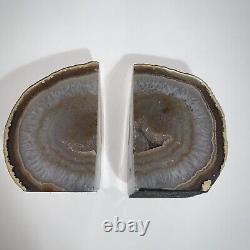 Pre-loved authentic polished CRYSTAL geode BOOKENDS one rock two pieces SPARKLY