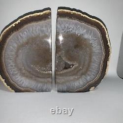 Pre-loved authentic polished CRYSTAL geode BOOKENDS one rock two pieces SPARKLY