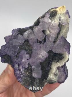 Purple Cubic Fluorite Crystal Cluster! Self Standing & Double Sided! See
