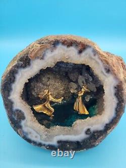 Quartz Geode Crystal Rock with Scene of Play Figurines inside of it Cool Piece