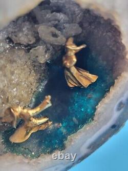 Quartz Geode Crystal Rock with Scene of Play Figurines inside of it Cool Piece