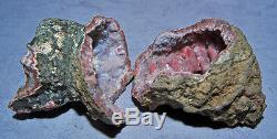 Quartz-Red Chalcedony Quartz Two Piece Crystal Geode-Morocco