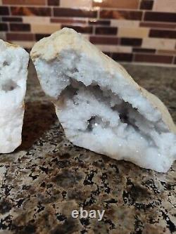 Quartz and Agate Crystal Geode Whole Cut Display Stone White Color