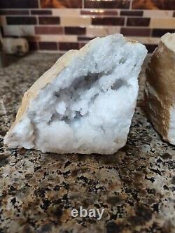 Quartz and Agate Crystal Geode Whole Cut Display Stone White Color