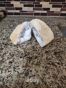Quartz and Agate Crystal Geode Whole Cut Display Stone White Color