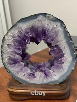Rare 5lb Amazing large and thick natural amethyst hole piece With A Wood Mantle