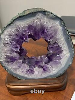 Rare 5lb Amazing large and thick natural amethyst hole piece With A Wood Mantle