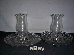 Rare Antique Glass Crystal Hurricane Candle Holder Lamps 6 Piece Set