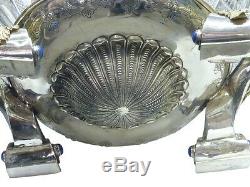 Rare Russian Silver & Crystal Huge Center Piece Bowl With Gemstones