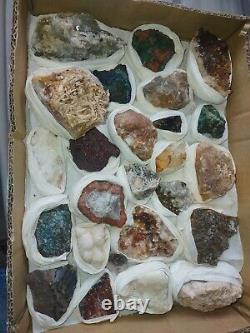 Rare minerals Flat Box of 24 pieces of high quality for Collection, 3.5 Lb