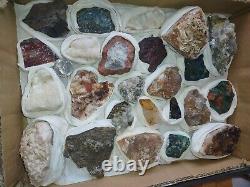 Rare minerals Flat Box of 24 pieces of high quality for Collection, 3.5 Lb