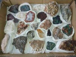 Rare minerals Flat Box of 24 pieces of high quality for Collection, 3.5 Lb