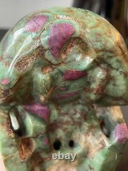 Raven Carved Ruby Fuchsite 769g Crystal Skull Carve Rare Piece