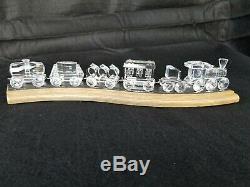 Retired Swarovski Crystal Complete Train Set with Wooden Track 7 pieces