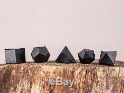 SHUNGITE Platonic Solids 5 Piece Sacred Geometry Crystal Set Healing E0307