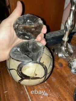 Septarian Nodule, Polished Sphere, Two Pieces with stand