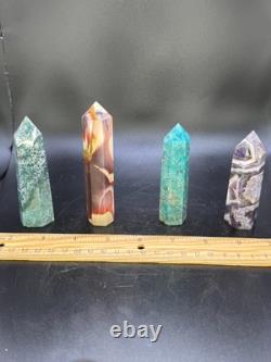 Set of 11 Crystal Towers Hand-Carved Natural Stone Sculptures Mixed Minerals