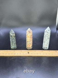 Set of 11 Crystal Towers Hand-Carved Natural Stone Sculptures Mixed Minerals