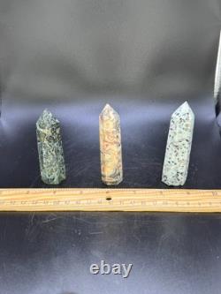 Set of 11 Crystal Towers Hand-Carved Natural Stone Sculptures Mixed Minerals