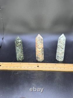 Set of 11 Crystal Towers Hand-Carved Natural Stone Sculptures Mixed Minerals