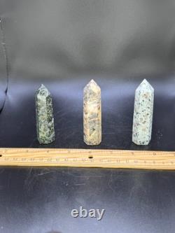 Set of 11 Crystal Towers Hand-Carved Natural Stone Sculptures Mixed Minerals
