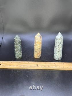 Set of 11 Crystal Towers Hand-Carved Natural Stone Sculptures Mixed Minerals