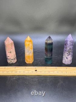 Set of 11 Crystal Towers Hand-Carved Natural Stone Sculptures Mixed Minerals