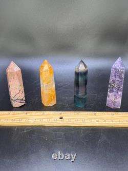 Set of 11 Crystal Towers Hand-Carved Natural Stone Sculptures Mixed Minerals