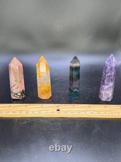 Set of 11 Crystal Towers Hand-Carved Natural Stone Sculptures Mixed Minerals