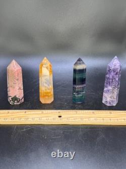 Set of 11 Crystal Towers Hand-Carved Natural Stone Sculptures Mixed Minerals