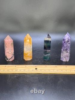 Set of 11 Crystal Towers Hand-Carved Natural Stone Sculptures Mixed Minerals
