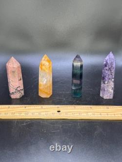 Set of 11 Crystal Towers Hand-Carved Natural Stone Sculptures Mixed Minerals