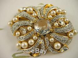 Signed Swarovski Crystal Pearl Bow Pinbrooch New Retired Rare Collectors Piece