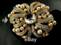 Signed Swarovski Crystal Pearl Bow Pinbrooch New Retired Rare Collectors Piece