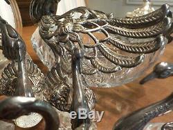 Silver Plated & Crystal Swans Condiment Set-8 pieces/Elegant Tableware