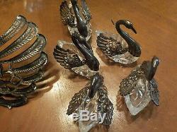Silver Plated & Crystal Swans Condiment Set-8 pieces/Elegant Tableware