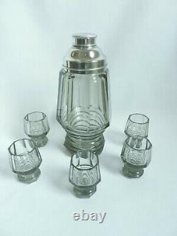 Stunning German ART DECO Cocktail Shaker Set heavy crystal glass 6 pieces