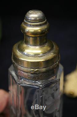 Superb Atomizer 3 Piece Lot Perfume Bottle Set Cut Crystal Glass Art Nouveau 20s