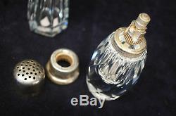 Superb Atomizer 3 Piece Lot Perfume Bottle Set Cut Crystal Glass Art Nouveau 20s