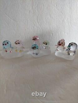 Swarovski Crystal Figurines SCS Penguin Family 7pieces & 3 Iceberg Stands