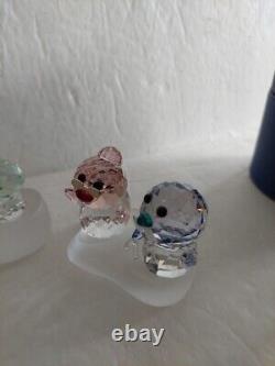 Swarovski Crystal Figurines SCS Penguin Family 7pieces & 3 Iceberg Stands