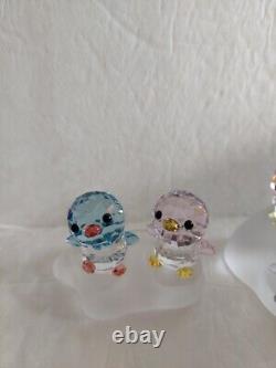 Swarovski Crystal Figurines SCS Penguin Family 7pieces & 3 Iceberg Stands