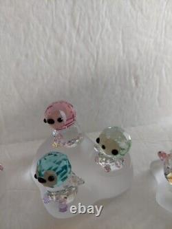 Swarovski Crystal Figurines SCS Penguin Family 7pieces & 3 Iceberg Stands